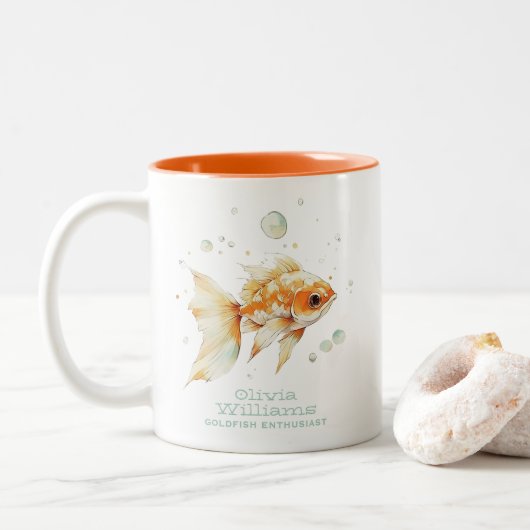 Goldfish Lover Enthusiast Aquarist Personalisiert Zweifarbige Tasse (Mit Donut)