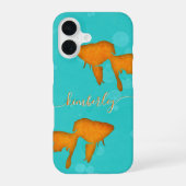 Goldfish Orange Silhouetten Türkis Wassername iPhone 16 Hülle (Rückseite)