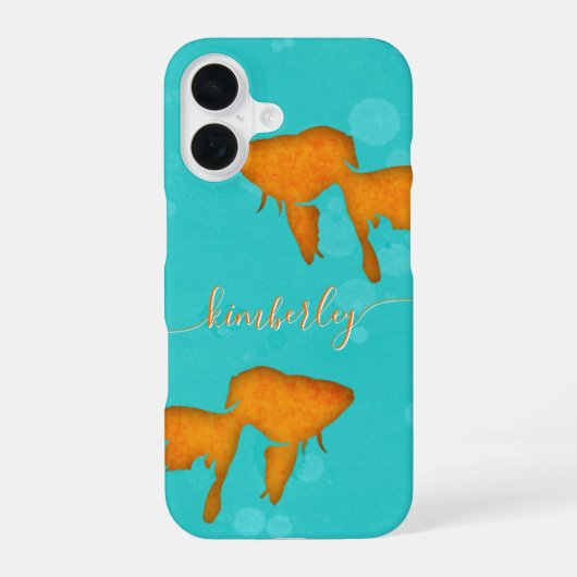 Goldfish Orange Silhouetten Türkis Wassername iPhone 16 Hülle (Rückseite)