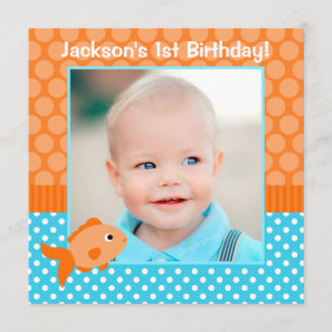 Goldfish Polka Dot 1. Geburtstag Foto Einladung