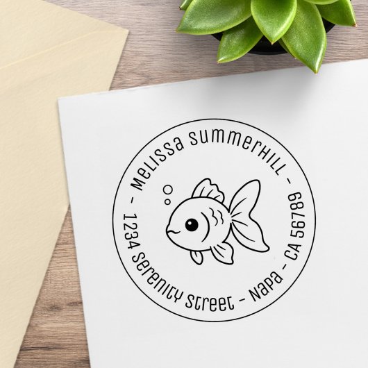 Goldfish Round Address Gummistempel