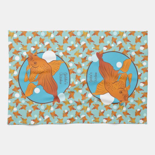 Goldfish und Blasen Grafikmuster Personalisiert Küchentuch (Horizontal)