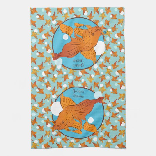 Goldfish und Blasen Grafikmuster Personalisiert Küchentuch (Vertikal)