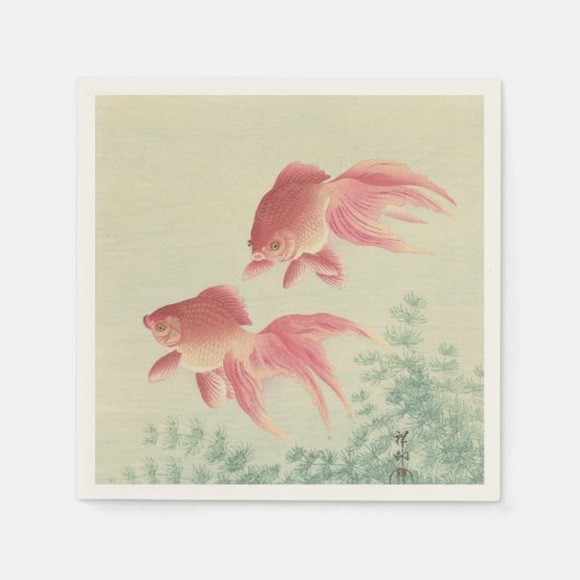 Goldfish Vintag Japanischer Holzblock Serviette (Vorderseite)