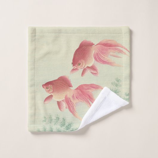 Goldfish Vintager Japanischer Holzblock Badhandtuch Set (Waschlappen)