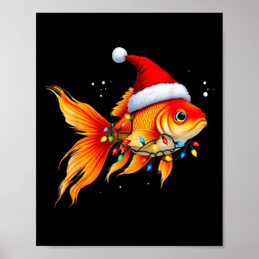 Goldfish Weihnachtsmannmütze Lights Weihnachten Ni Poster (Vorne)