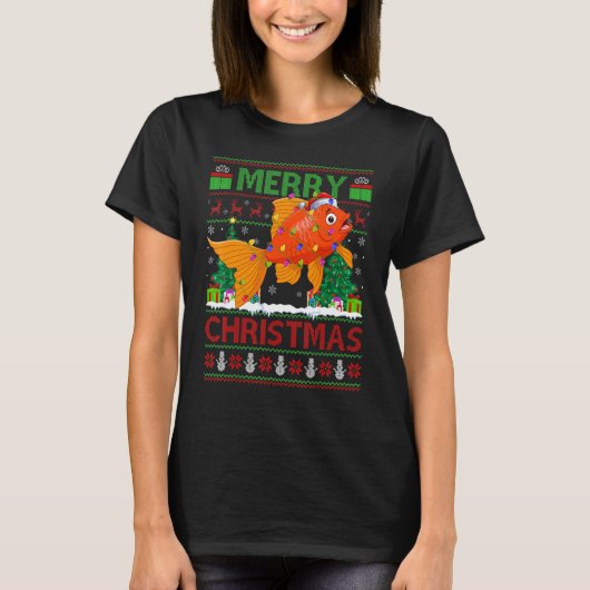 Goldfish Xmas Tree Ugly Santa Goldfish Weihnachten T-Shirt (Vorderseite)