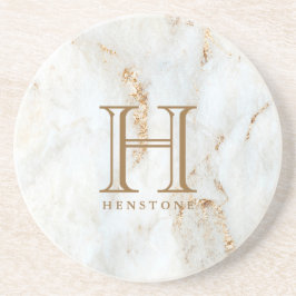 Goldflecked-weißes Marmormonogramm Getränkeuntersetzer