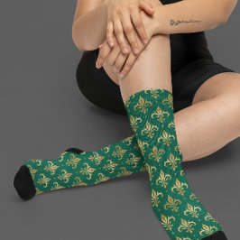 Goldfleur-de-lis-nahtloses Muster auf grün Socken