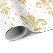 Goldfleur-de-lis-nahtloses Muster auf weiß Geschenkpapier (Rolleneckpunkt)