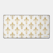 Goldfleur-de-lis-nahtloses Muster auf weiß Schreibtischunterlage (Vorderseite)