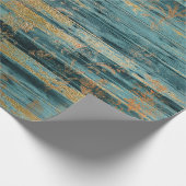 Goldflor und blauer rustikaler Holz Geschenkpapier (Ecke)
