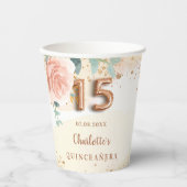 Goldflora der Rose Quinceanera Glitzer Golden Pappbecher (Vorderseite)