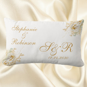 Goldfloral-Monogramm-Hochzeitsgeschenk-Kissen Lendenkissen