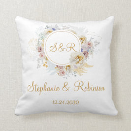 Goldfloral-Monogramm-Hochzeitswurfpilz Kissen
