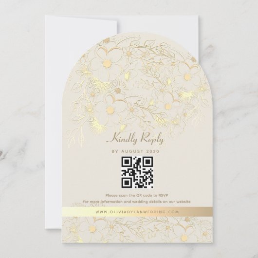 Goldfloral QR Code Hochzeit Einladung (Rückseite)