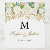 Goldfloralblatt Monogram Hochzeitsweinlabel Weinetikett (Einzelnes Label)