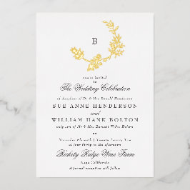 Goldfloraldraht Classic Monogram Wedding Folieneinladung