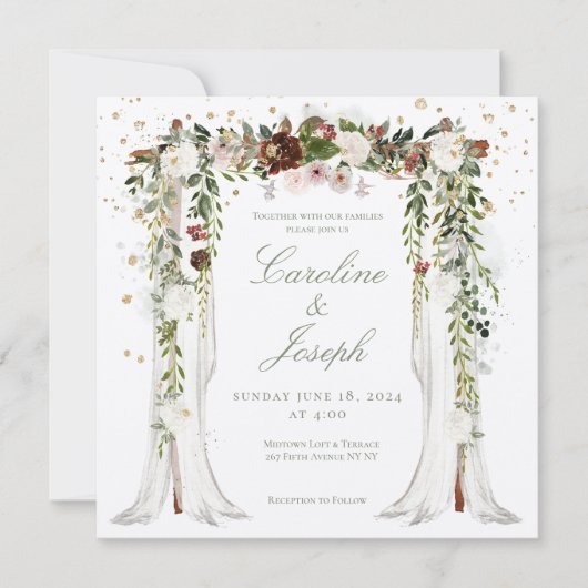 Goldflorale Chuppah Canopy Hochzeit Einladung (Vorderseite)