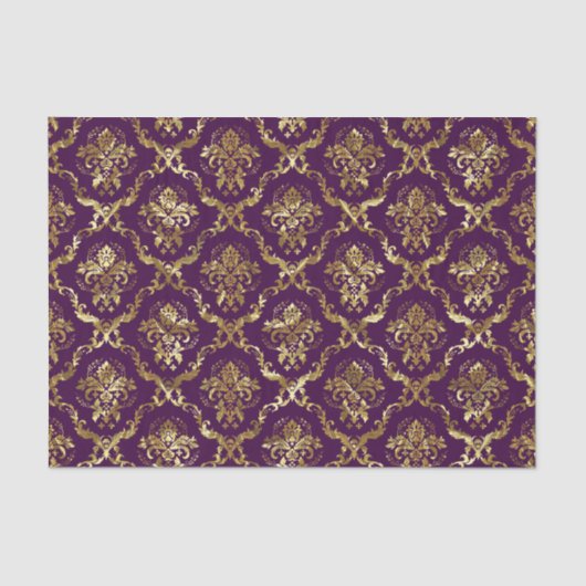 Goldflorale Damasken und Lila Hintergrund Seidenpapier (Vorderseite)