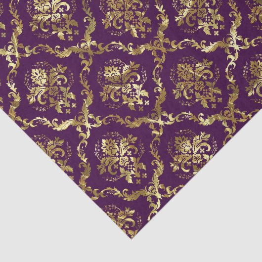 Goldflorale Damasken und Lila Hintergrund Seidenpapier (Ausschnitt)