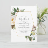 Goldflorale geometrische Babydusche Einladung (Stehend Vorderseite)