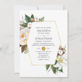 Goldflorale geometrische Hochzeit Einladung (Vorderseite)