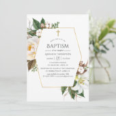 Goldflorale geometrische Taufe Einladung (Stehend Vorderseite)