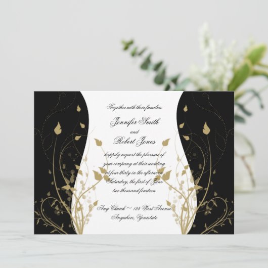 Goldflorale Hochzeitseinladung Einladung (Stehend Vorderseite)