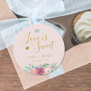 Goldflorale Liebe ist süß-Hochzeitpink Geschenkanhänger