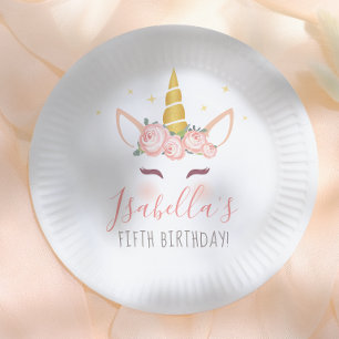 Goldflorale Magische Einhorn Girl Geburtstagsparty Pappteller