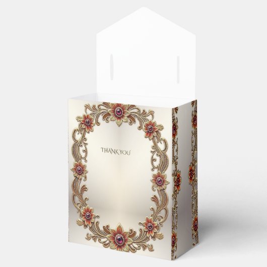 Goldflorale mit roten Steinen - Gefälligkeitsbox Geschenkschachtel (Geöffnet)