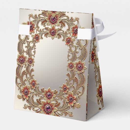 Goldflorale mit roten Steinen - Gefälligkeitsbox Geschenkschachtel (Rückseite)