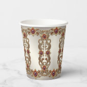 Goldflorale mit roten Steinen Papier-Cups Pappbecher (Rückseite)