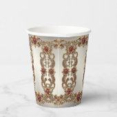 Goldflorale mit roten Steinen Papier-Cups Pappbecher (Rechts)