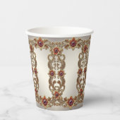 Goldflorale mit roten Steinen Papier-Cups Pappbecher (Vorderseite)