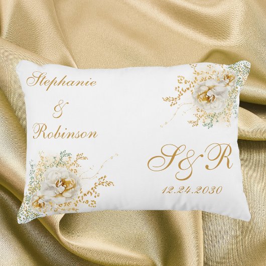 Goldflorale Monogram Logo-Hochzeit Dekokissen