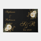 Goldflorale Monogram Logo-Hochzeit Fußmatte (Vorderseite)