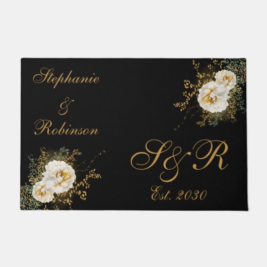 Goldflorale Monogram Logo-Hochzeit Fußmatte (Vorderseite)