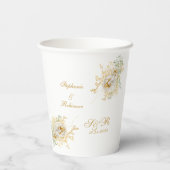 Goldflorale Monogram Logo-Hochzeit Pappbecher (Rückseite)