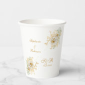 Goldflorale Monogram Logo-Hochzeit Pappbecher (Vorderseite)