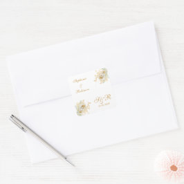 Goldflorale Monogram Logo-Hochzeit Quadratischer Aufkleber
