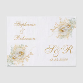 Goldflorale Monogram Logo-Hochzeit Seidenpapier