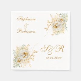 Goldflorale Monogram Logo-Hochzeit Serviette