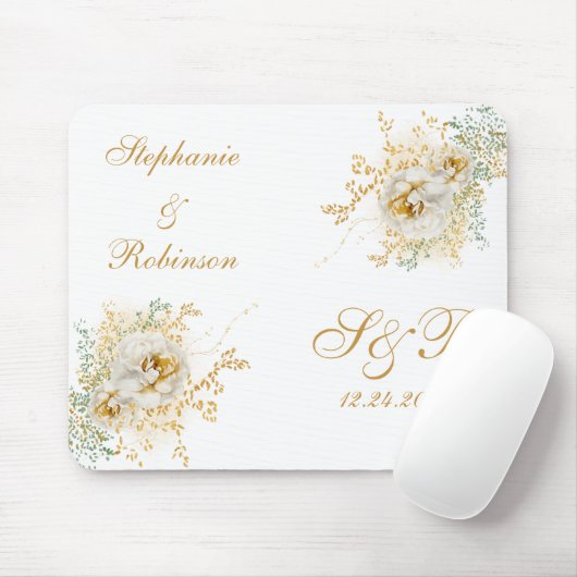 Goldflorale Monogramm-Hochzeit Mousepad (Mit Mouse)