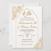 Goldflorale Moschee Elegance Moslem Hochzeit Nikah Einladung (Vorderseite)