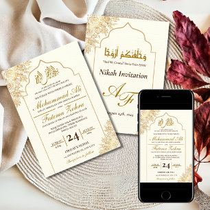Goldflorale Moschee Elegance Muslime Hochzeit Nika Einladung
