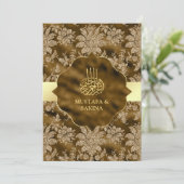 Goldflorale Moss Brown Islamische Hochzeit Einladung (Stehend Vorderseite)