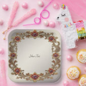 Goldflorale Rahmen mit Papierplatte aus rotem Stei Pappteller (Party)