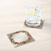 Goldflorale Rahmen mit rotem Stein Papier Unterset Rechteckiger Pappuntersetzer (Vor Ort)